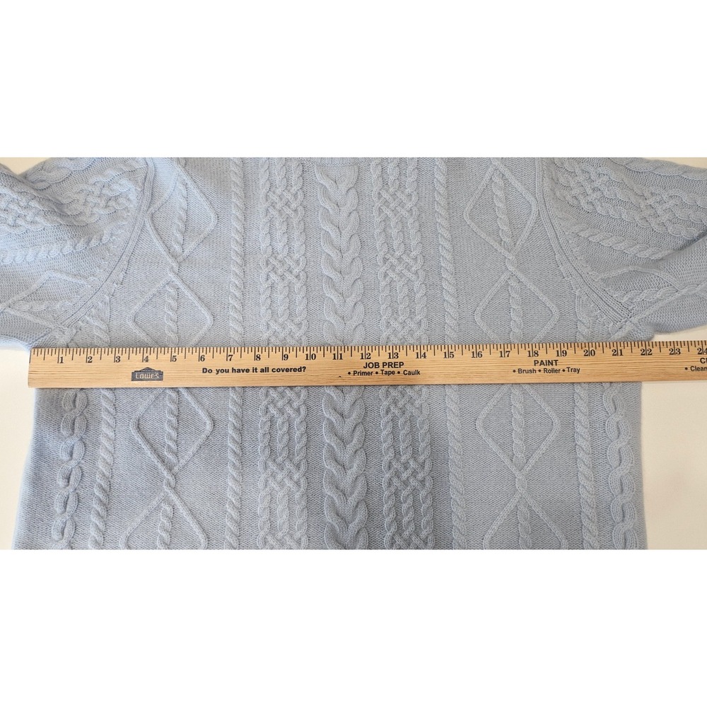 VINTAGE Precious Fibers 100% Cashmere Cable Knit Sweater Ice Blue Large FLAWLESS - Picture 5 of 7